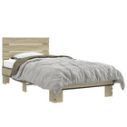 Bed frame engineered wood and metal Sonoma oak 90x190 cm