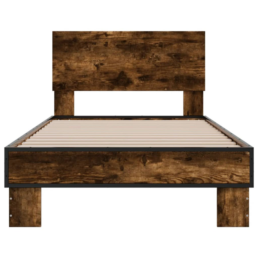 Bedframe bewerkt hout en metaal gerookt eikenkleurig 90x200 cm