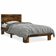 Bedframe 90x200 cm bewerkt hout metaal gerookt eiken