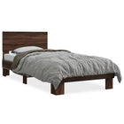 Bed frame, treated wood and metal, brown oak colour, 90x200 cm