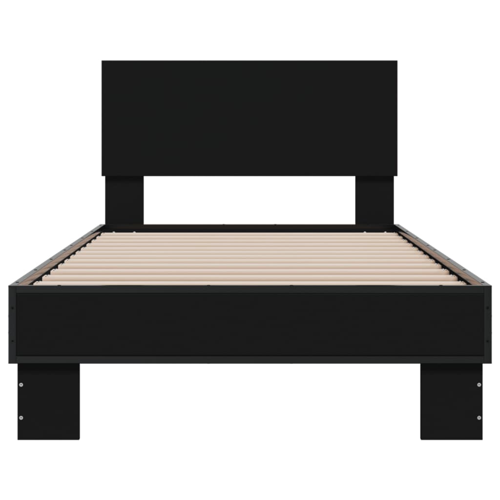 Bedframe bewerkt hout en metaal zwart 75x190 cm
