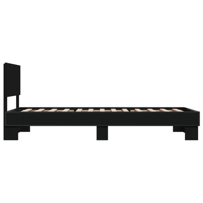Bedframe bewerkt hout en metaal zwart 75x190 cm