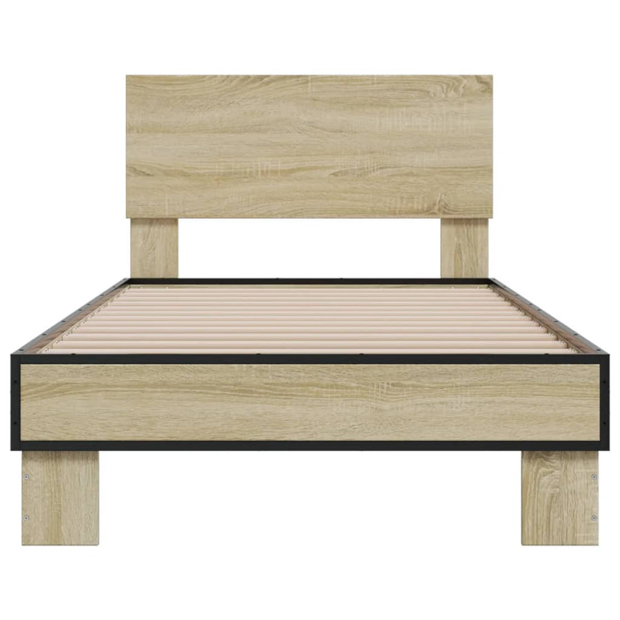 Bedframe bewerkt hout en metaal sonoma eikenkleurig 75x190 cm