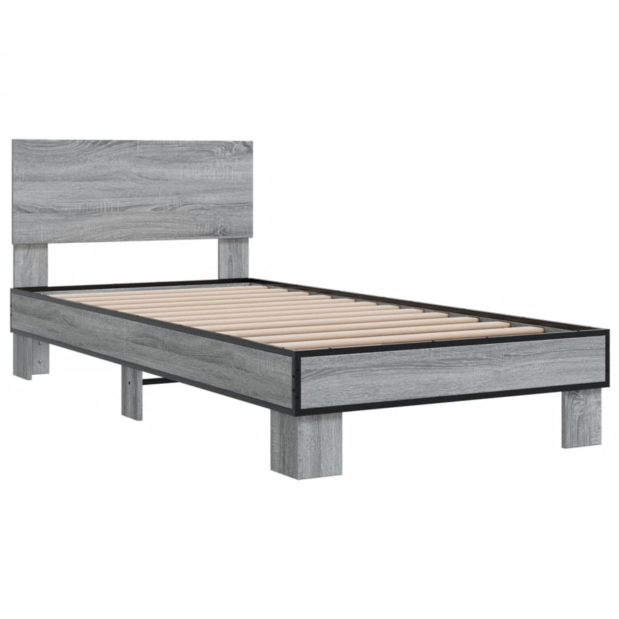 Bedframe bewerkt hout en metaal grijs sonoma eiken 75x190 cm