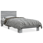 Bed frame carved wood and metal grey Sonoma oak 75x190 cm