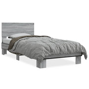 Bedframe 75x190 cm bewerkt hout metaal grijs