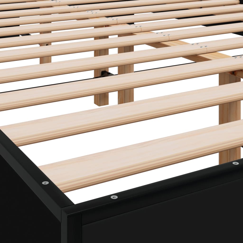 Bedframe bewerkt hout metaal zwart 140x200 cm