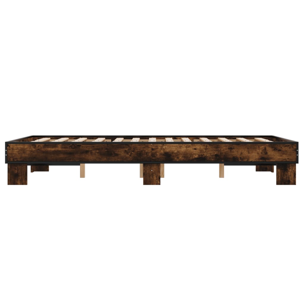 Bedframe bewerkt hout metaal gerookt eikenkleurig 140x200 cm