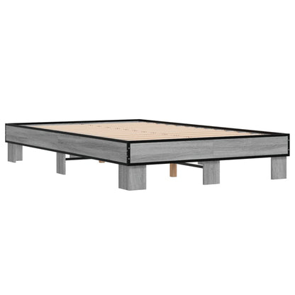Bedframe bewerkt hout metaal grijs sonoma eiken 140x200 cm