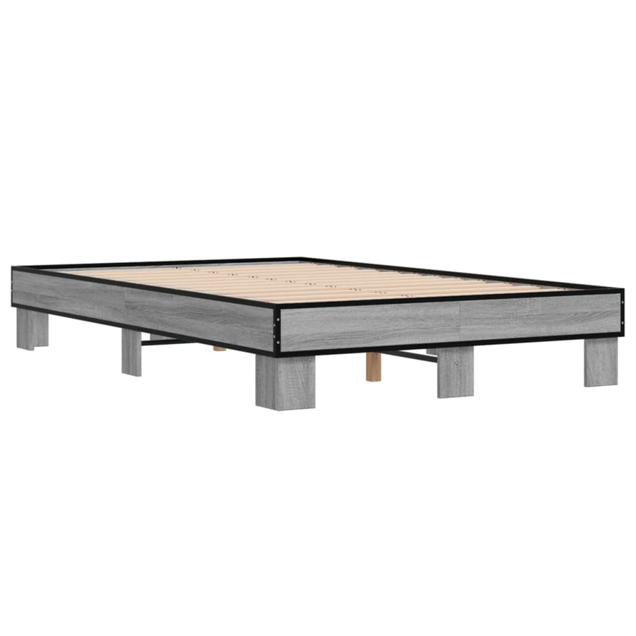Bedframe bewerkt hout metaal grijs sonoma eiken 140x200 cm
