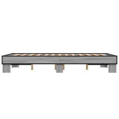 Bedframe bewerkt hout metaal grijs sonoma eiken 140x200 cm