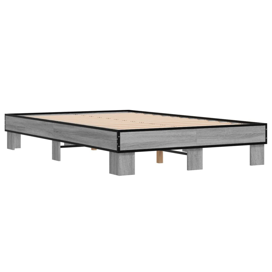Bedframe bewerkt hout metaal grijs sonoma eiken 140x200 cm