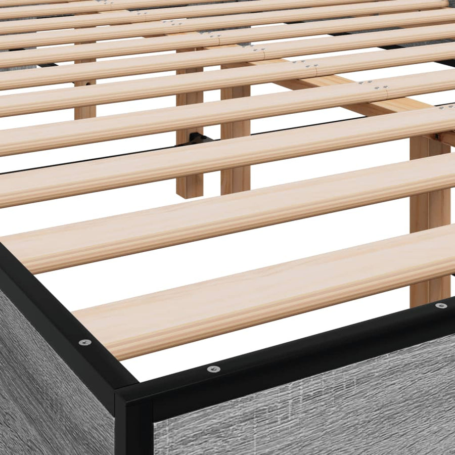 Bedframe bewerkt hout metaal grijs sonoma eiken 140x200 cm