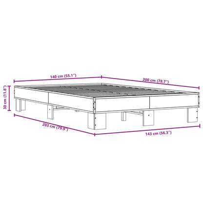 Bedframe bewerkt hout metaal grijs sonoma eiken 140x200 cm