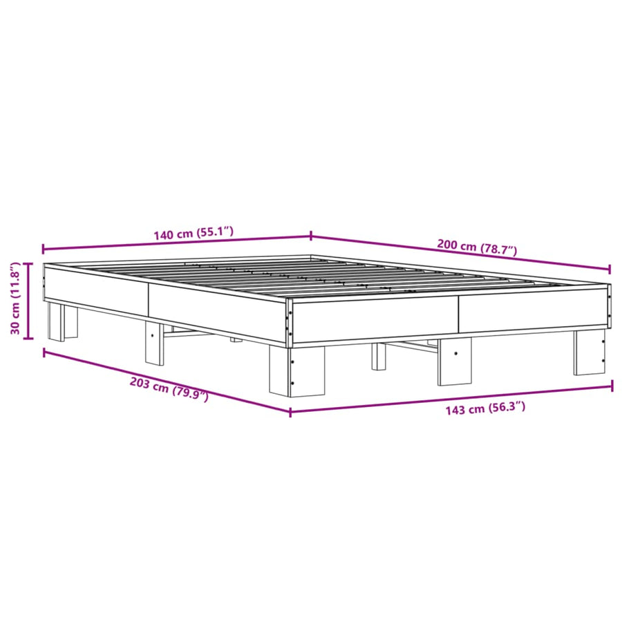Bedframe bewerkt hout metaal grijs sonoma eiken 140x200 cm