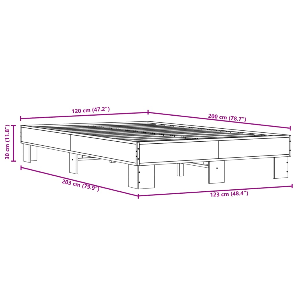 Bedframe bewerkt hout metaal zwart 120x200 cm
