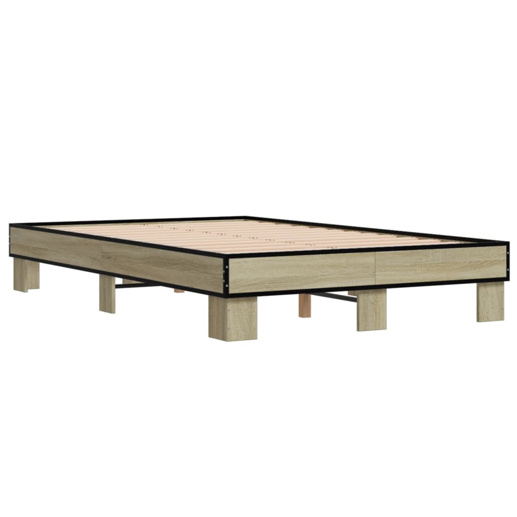 Bedframe bewerkt hout metaal sonoma eikenkleurig 120x200 cm