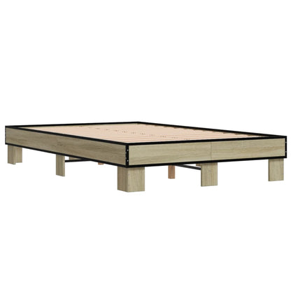 Bedframe bewerkt hout metaal sonoma eikenkleurig 120x200 cm