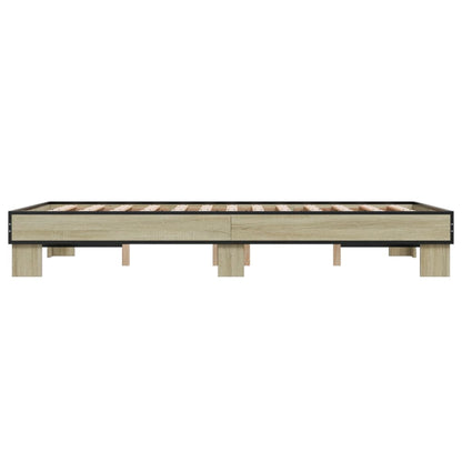 Bedframe bewerkt hout metaal sonoma eikenkleurig 120x200 cm