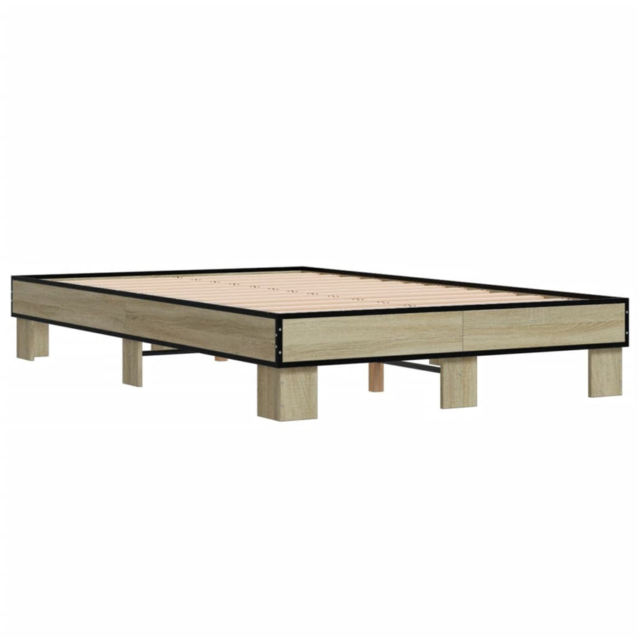 Bedframe bewerkt hout metaal sonoma eikenkleurig 120x200 cm