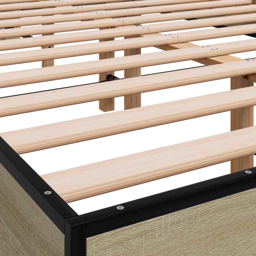 Bedframe bewerkt hout metaal sonoma eikenkleurig 120x200 cm