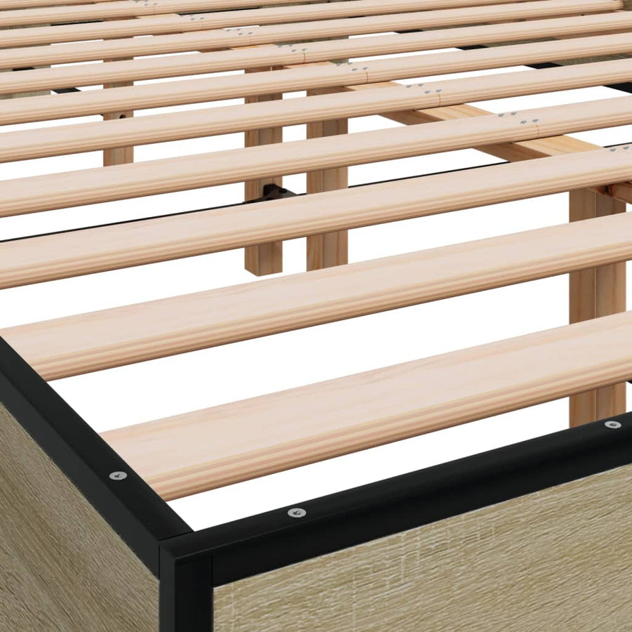 Bedframe bewerkt hout metaal sonoma eikenkleurig 120x200 cm