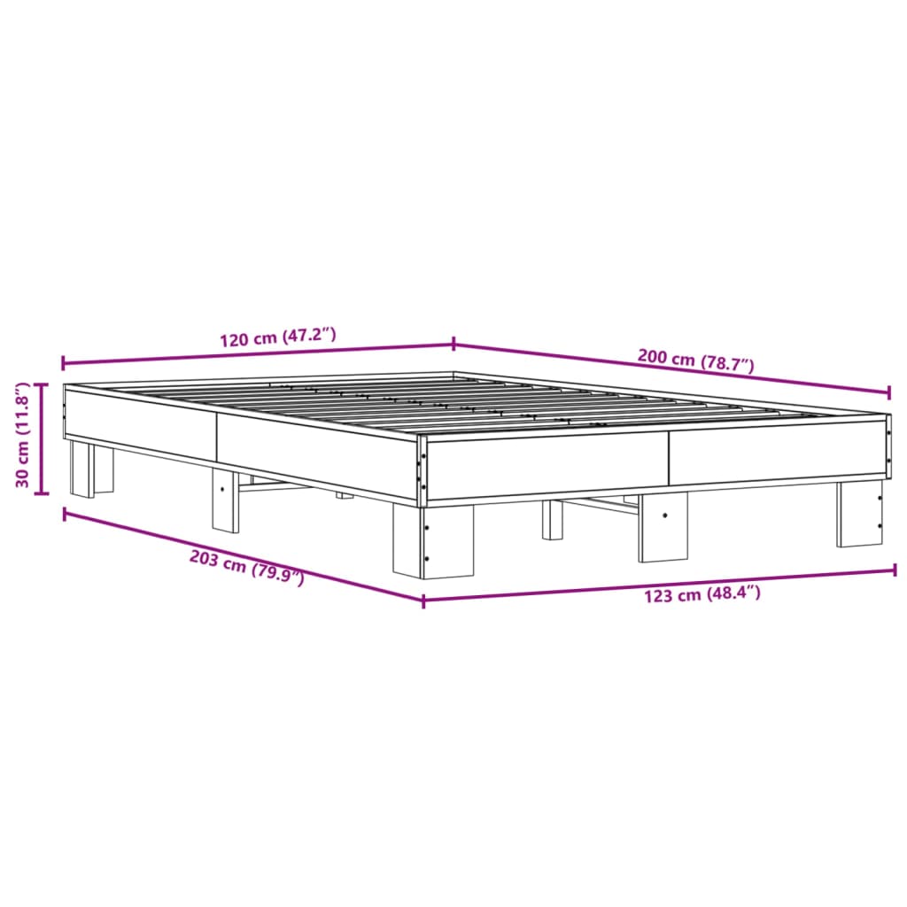 Bedframe bewerkt hout metaal sonoma eikenkleurig 120x200 cm