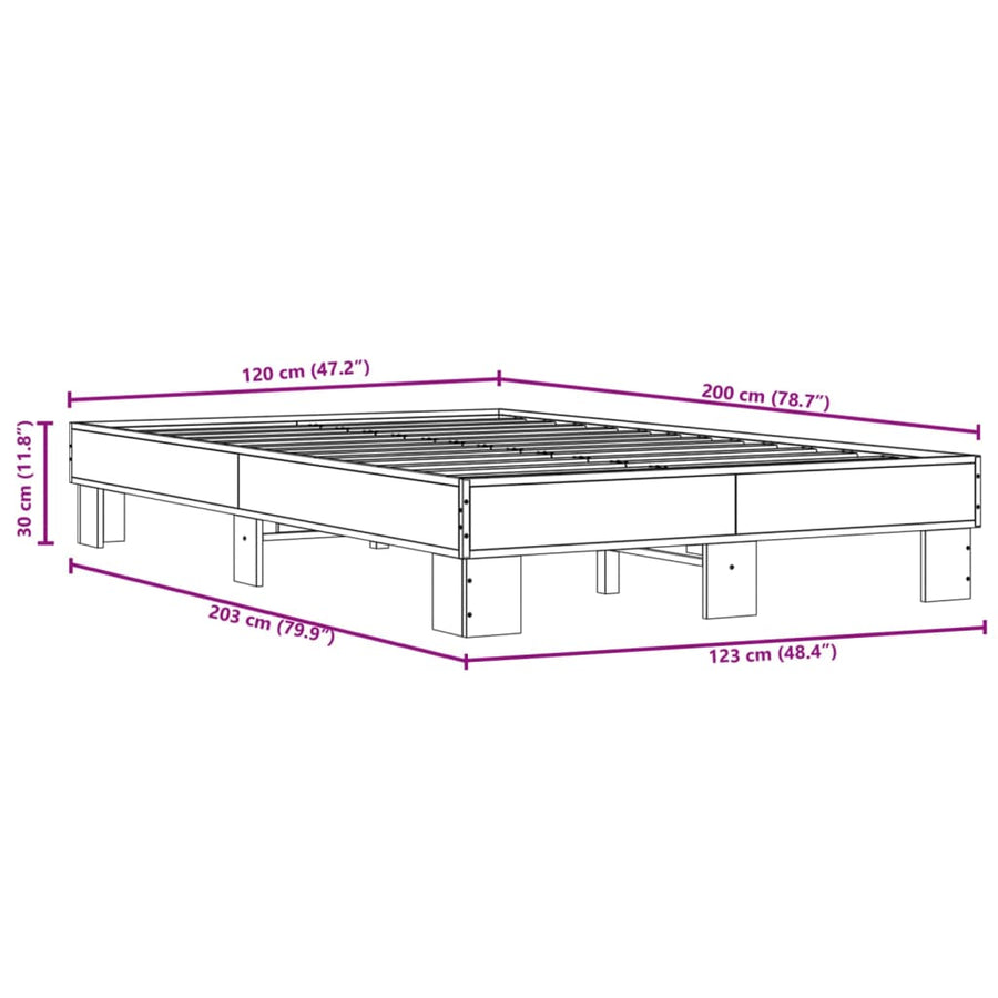 Bedframe bewerkt hout metaal sonoma eikenkleurig 120x200 cm