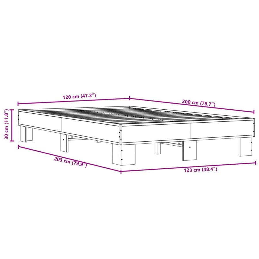 Bedframe bewerkt hout metaal grijs sonoma eiken 120x200 cm