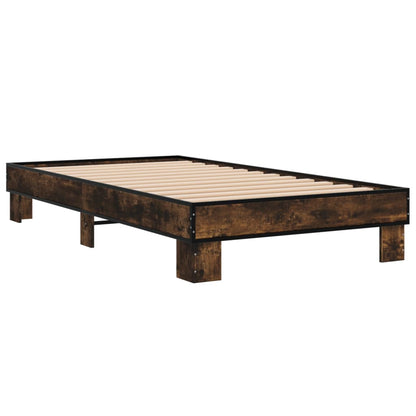 Bedframe bewerkt hout en metaal gerookt eikenkleurig 100x200 cm