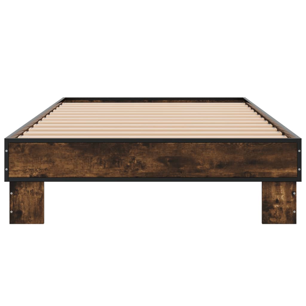 Bedframe bewerkt hout en metaal gerookt eikenkleurig 100x200 cm