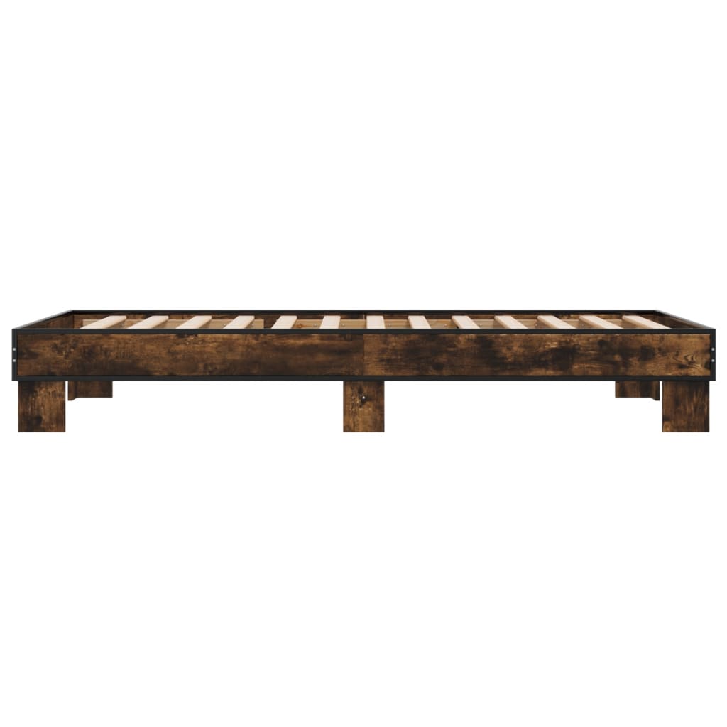 Bedframe bewerkt hout en metaal gerookt eikenkleurig 100x200 cm
