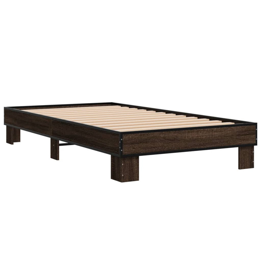 Bedframe bewerkt hout en metaal bruin eikenkleurig 100x200 cm