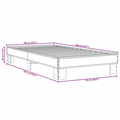 Bedframe bewerkt hout en metaal bruin eikenkleurig 100x200 cm