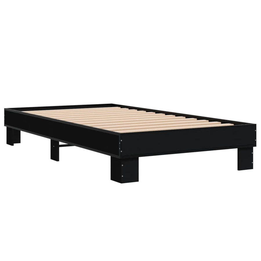 Bedframe bewerkt hout en metaal zwart 90x200 cm
