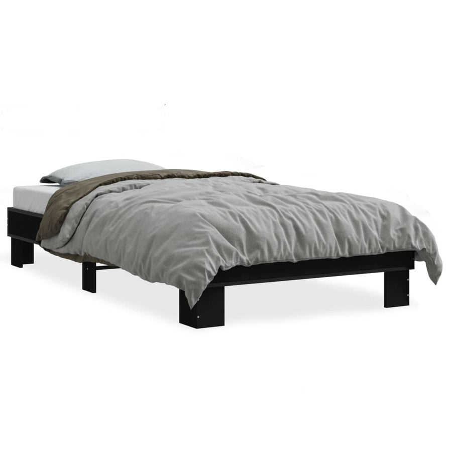 Bedframe bewerkt hout en metaal zwart 90x200 cm