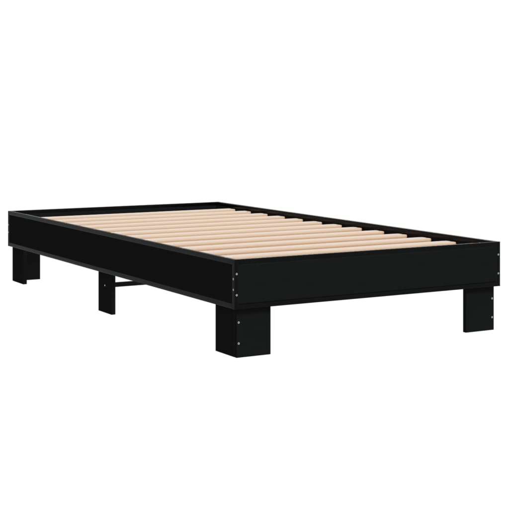 Bedframe bewerkt hout en metaal zwart 90x200 cm