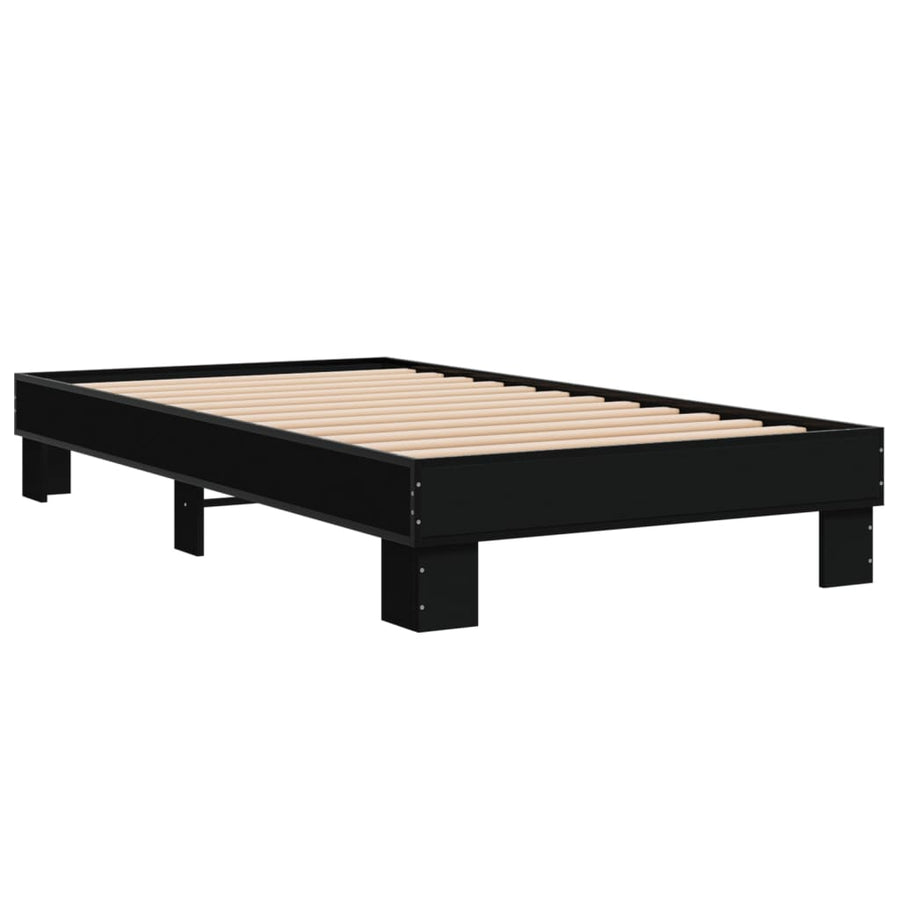 Bedframe bewerkt hout en metaal zwart 90x200 cm