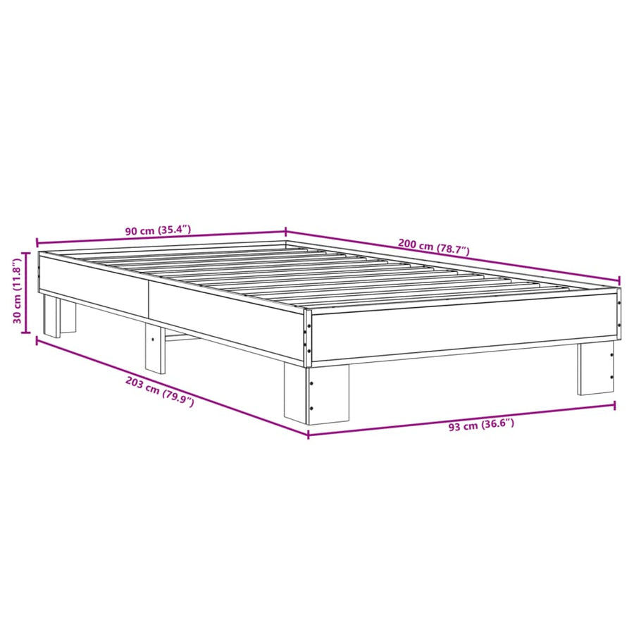 Bedframe bewerkt hout en metaal zwart 90x200 cm