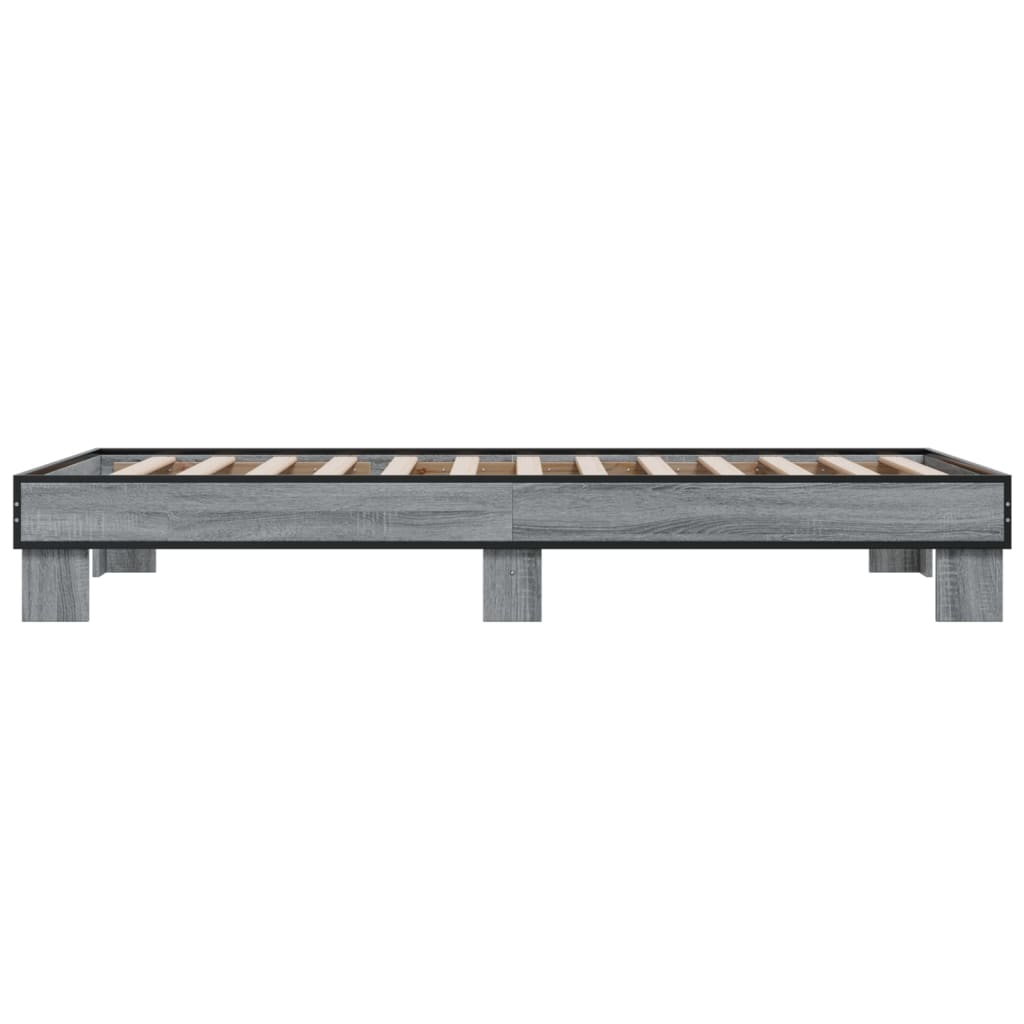Bedframe bewerkt hout en metaal grijs sonoma eiken 90x200 cm