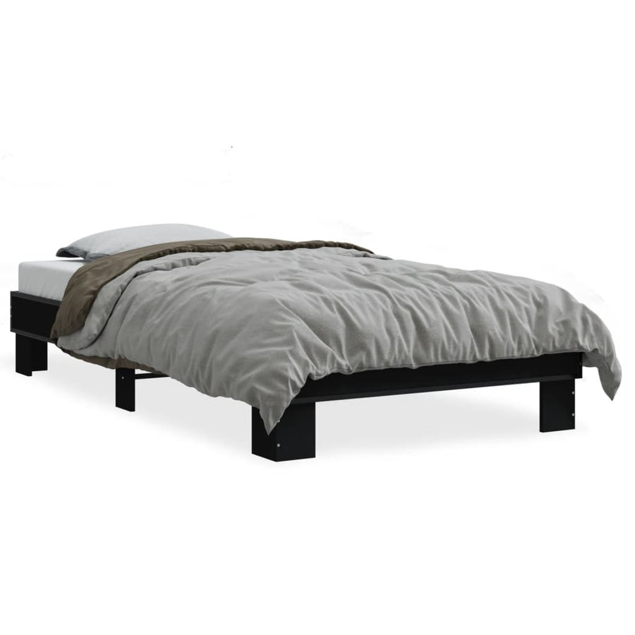 Bedframe bewerkt hout en metaal zwart 75x190 cm