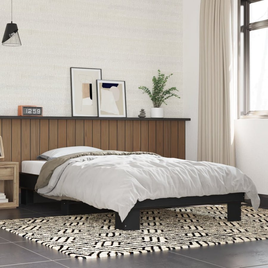 Bedframe bewerkt hout en metaal zwart 75x190 cm