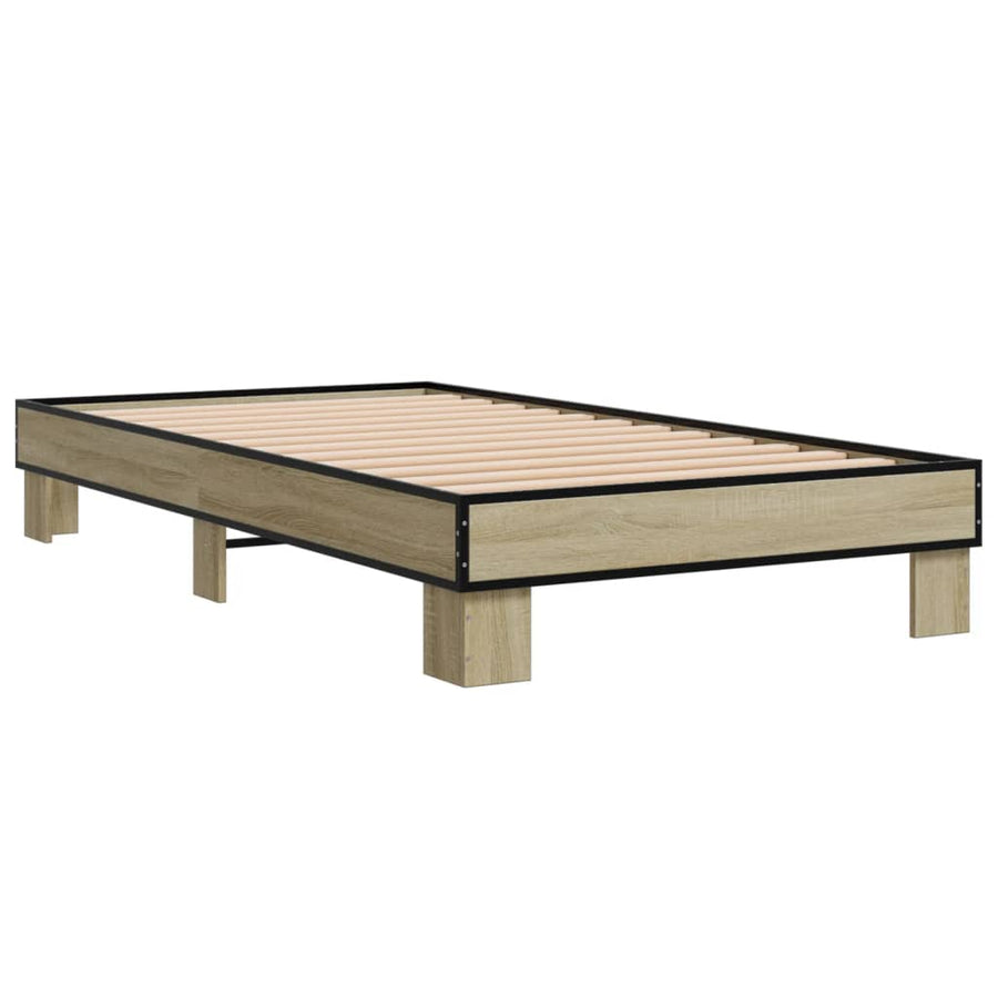 Bedframe bewerkt hout en metaal sonoma eikenkleurig 75x190 cm