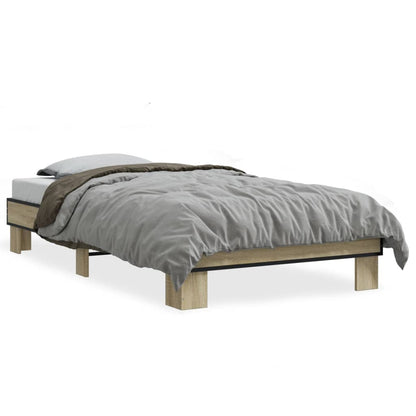 Bedframe bewerkt hout en metaal sonoma eikenkleurig 75x190 cm