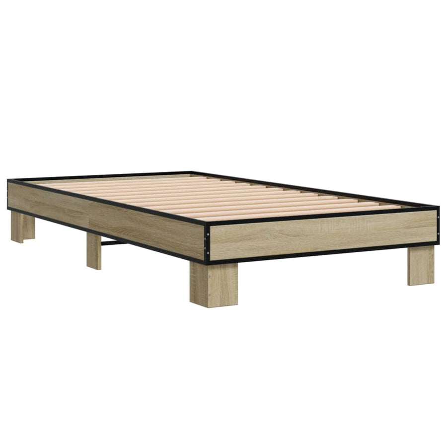 Bedframe bewerkt hout en metaal sonoma eikenkleurig 75x190 cm