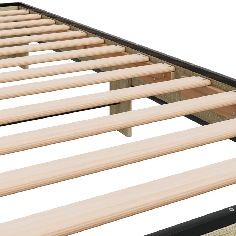 Bedframe bewerkt hout en metaal sonoma eikenkleurig 75x190 cm