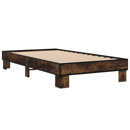 Bedframe bewerkt hout en metaal gerookt eikenkleurig 75x190 cm