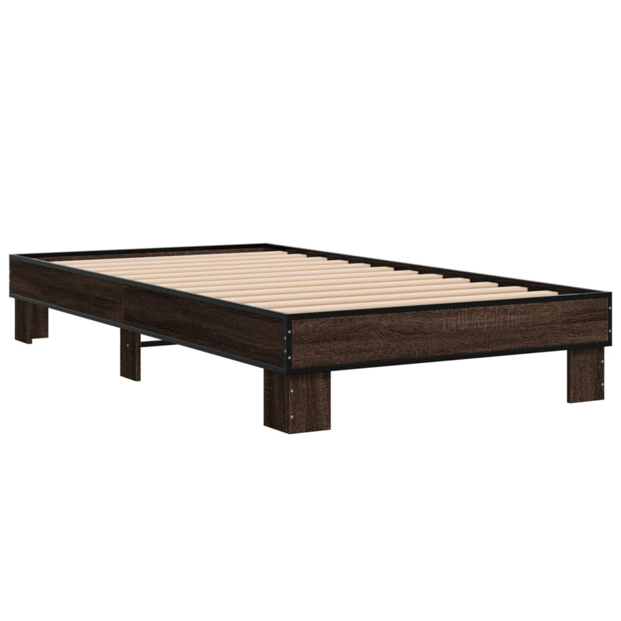 Bedframe bewerkt hout en metaal bruin eikenkleurig 75x190 cm
