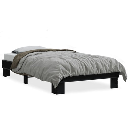 Bedframe bewerkt hout en metaal zwart 90x190 cm
