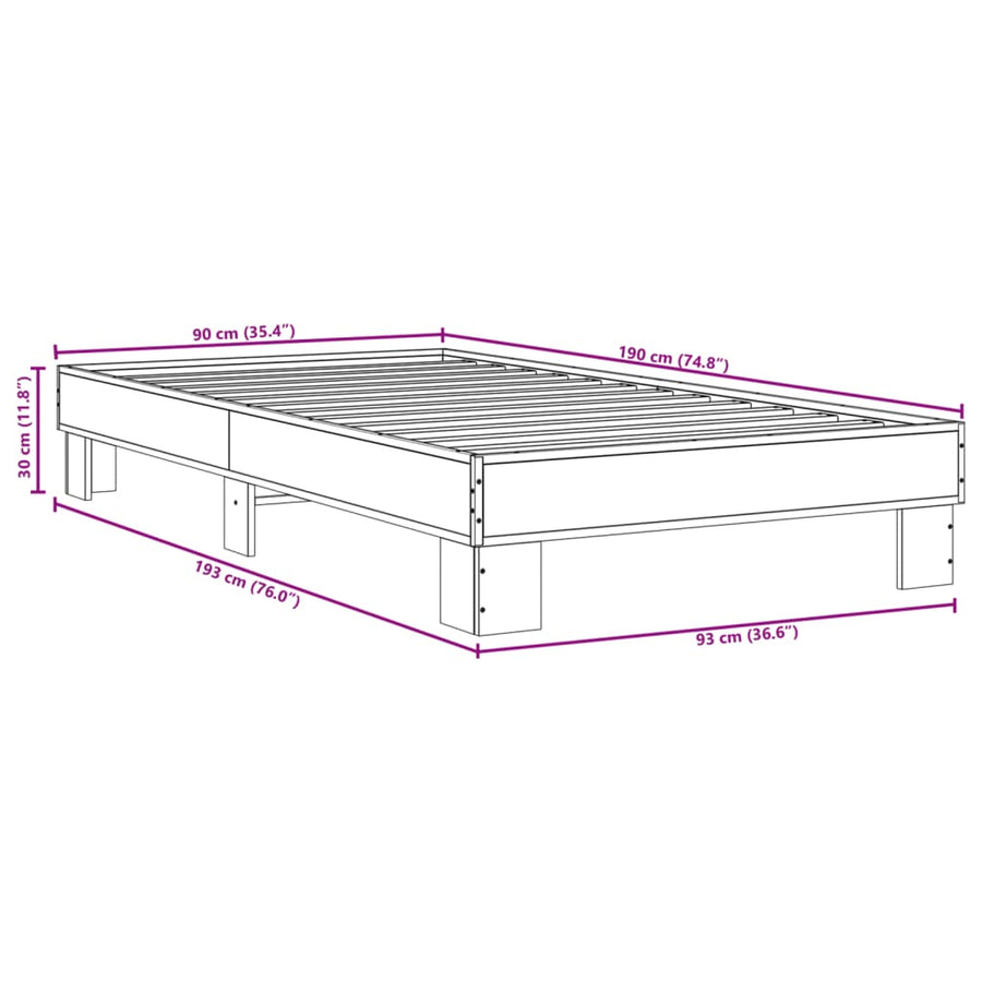 Bedframe bewerkt hout en metaal zwart 90x190 cm